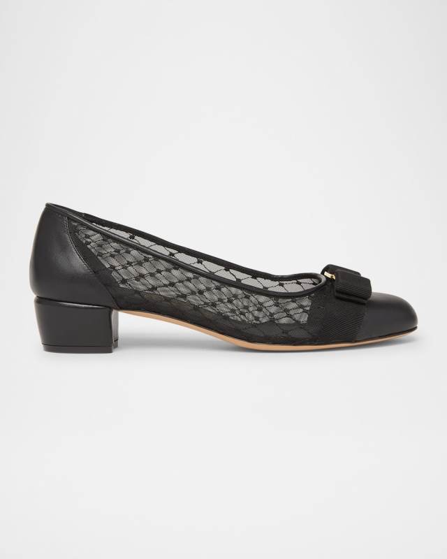 Vara Bow Mesh Leather Pumps